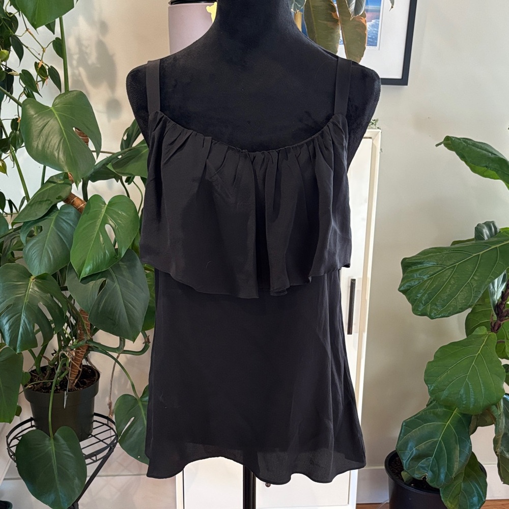 Elegant Black Ruffled Women's Sleeveless Blouse